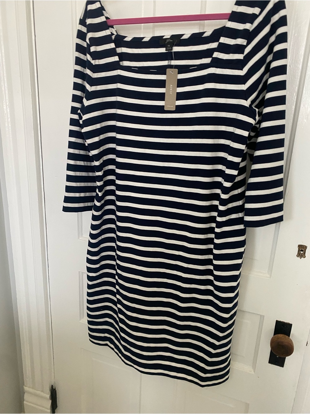 J. Crew Navy and White Striped Scoop-Neck Midi Dress